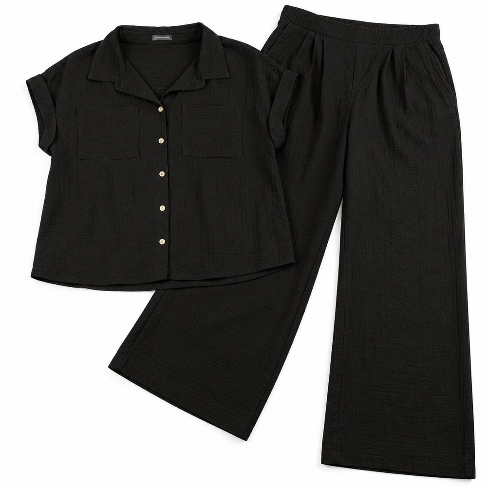 PrettyGarden 2 Piece Button Down Wide Leg Coastal Grandma Minimalist Summer Chic